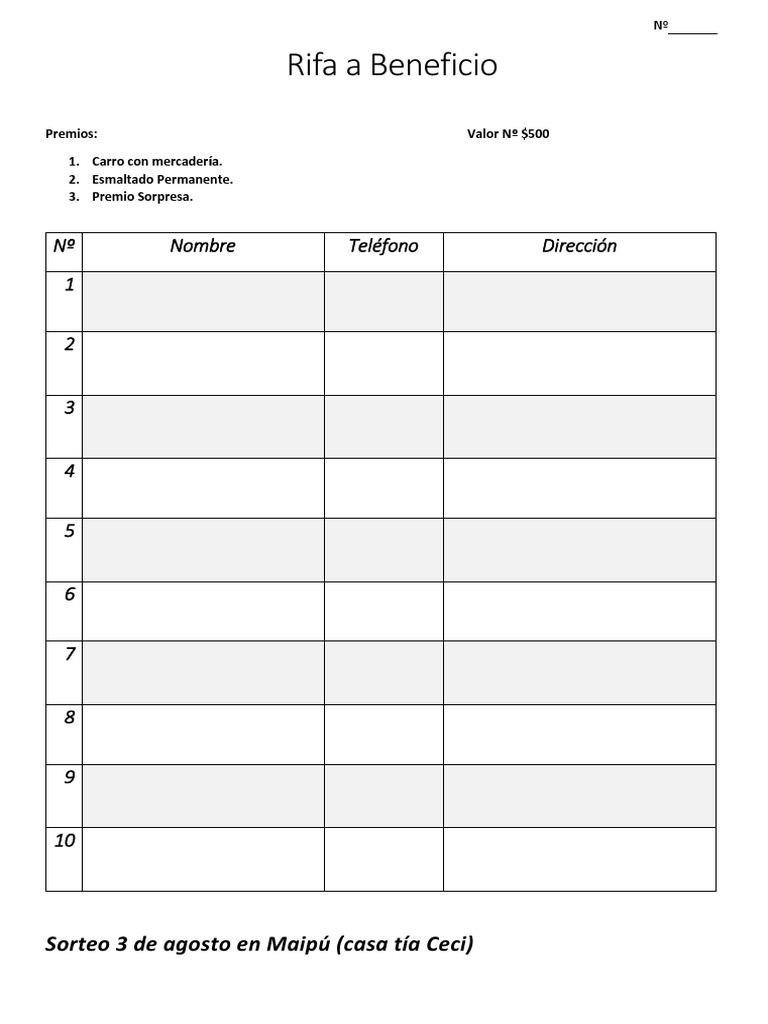 Formato de Rifa a Beneficio | PDF