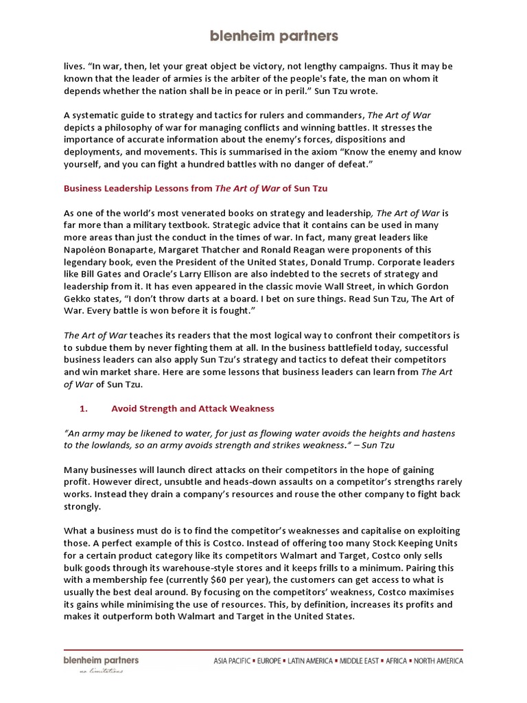 Business Leadership Lessons From The Art of War of Sun Tzu | PDF | The ...