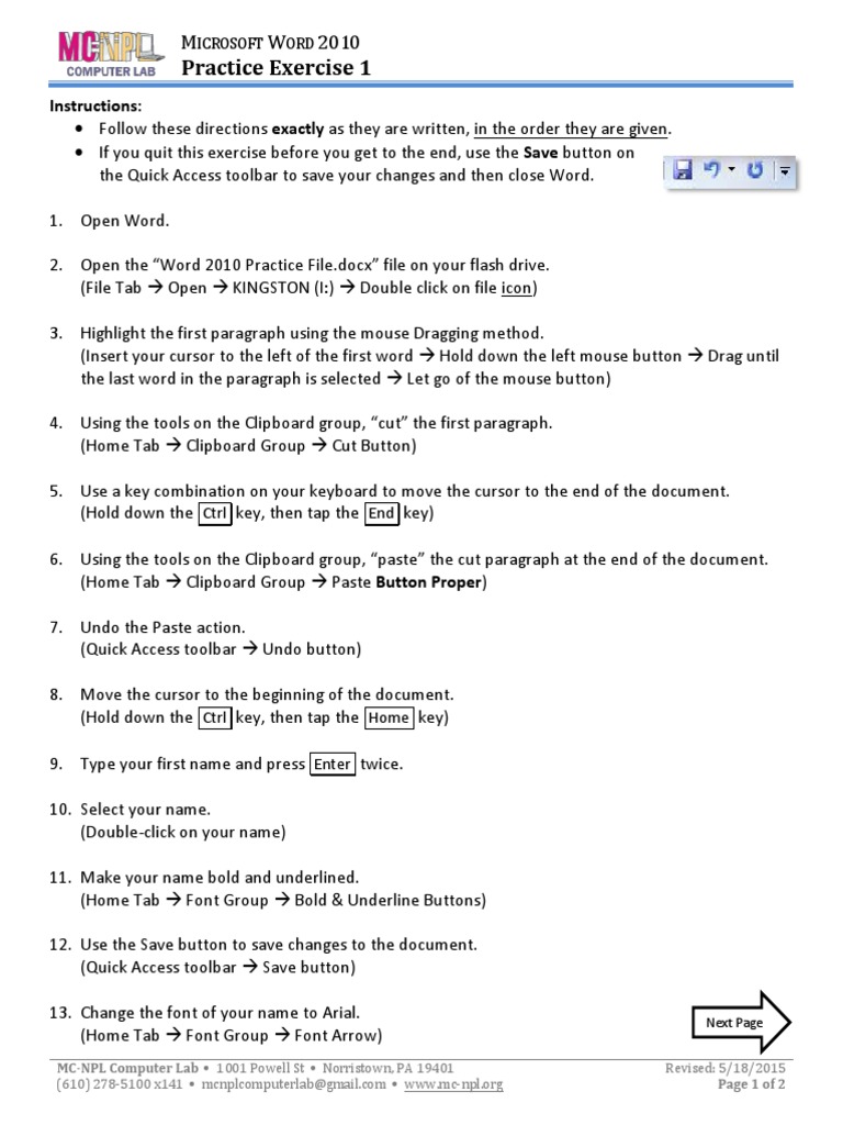 MS Word 2010 Home Tab Exercises | PDF | Double Click | Human–Computer ...
