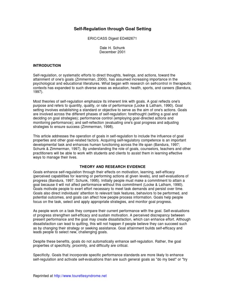 Self-Regulation through Goal Setting | PDF | Self Efficacy | Goal