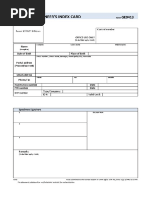Geodetic Engineer Index Card Form Ge0413