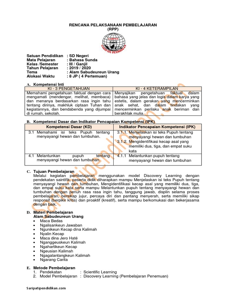 Rpp Daring Bahasa Sunda Kelas 8 File Guru SD SMP SMA