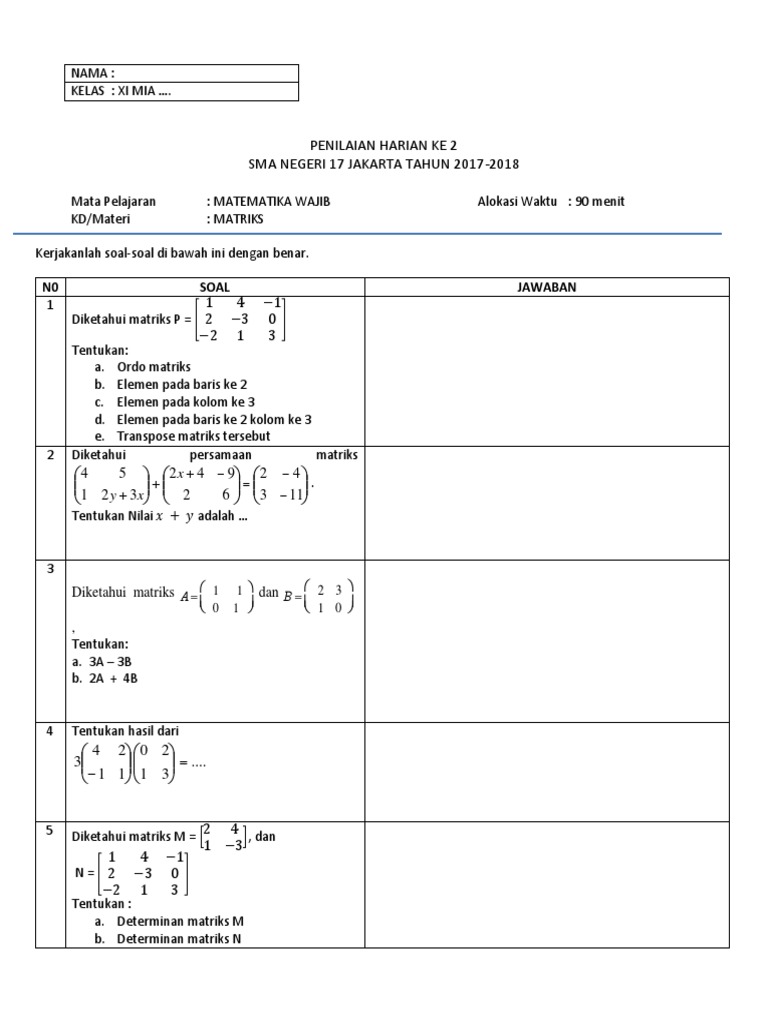 Ph2 Kls Xi Matriks