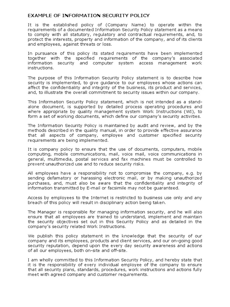 Information Security Policy Template | PDF | Information Security ...