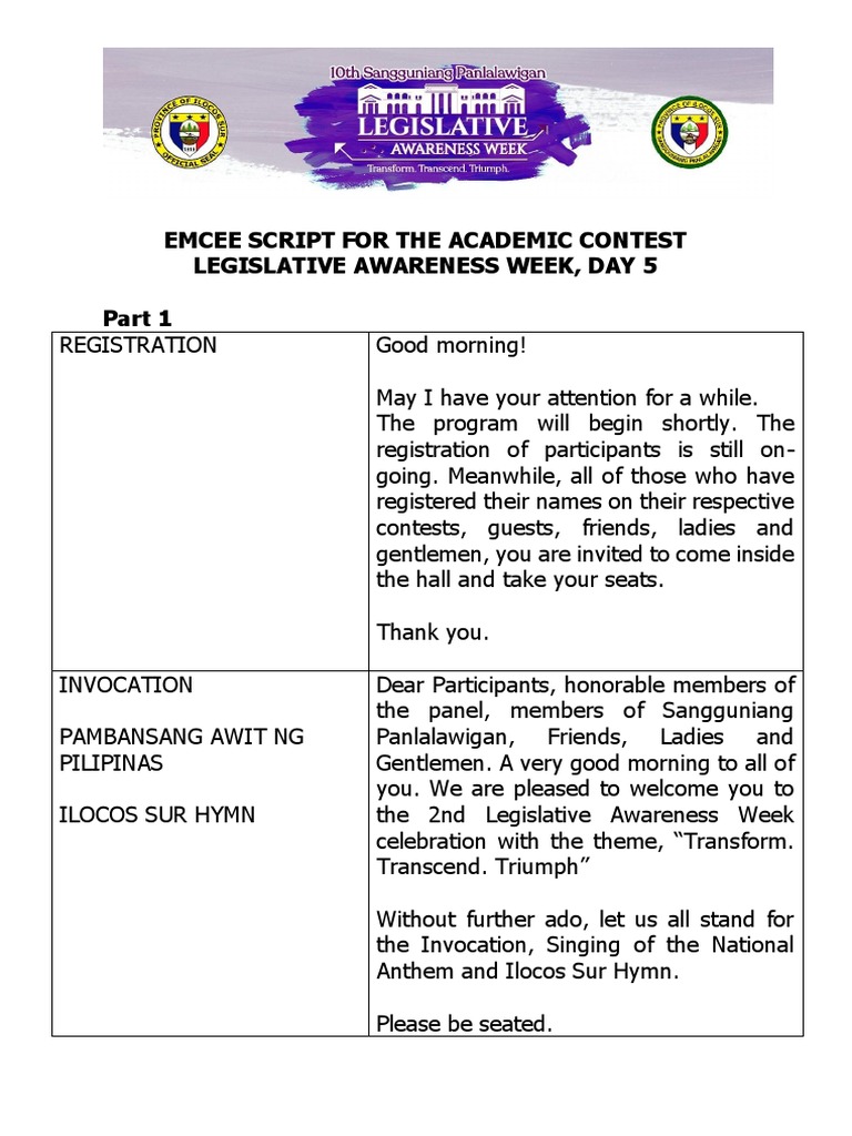 Emcee Script for Academic Contest | PDF | Cooking, Food & Wine ...