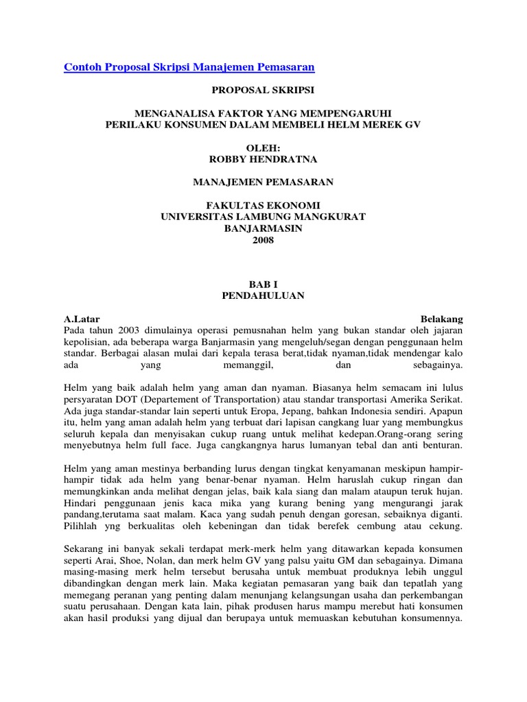Contoh Proposal Skripsi Manajemen Pemasaran