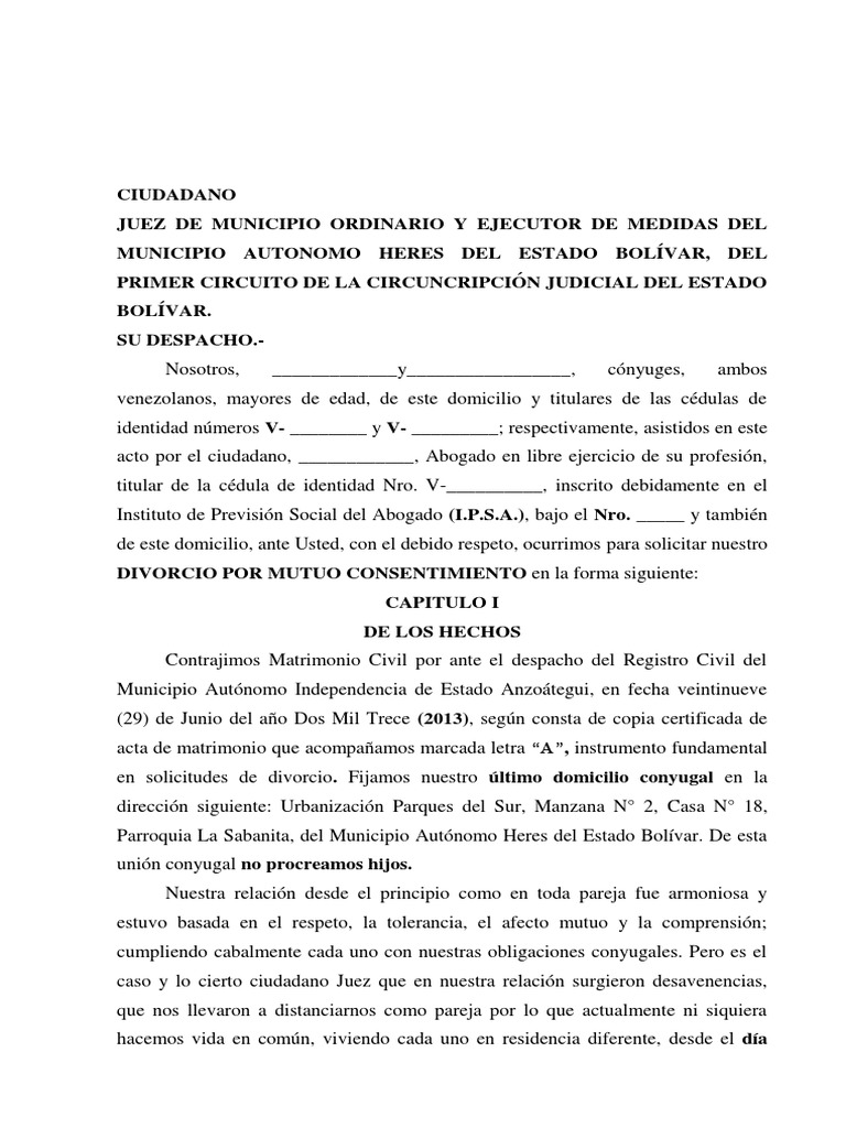 Divorcio de Mutuo Consentimiento | PDF