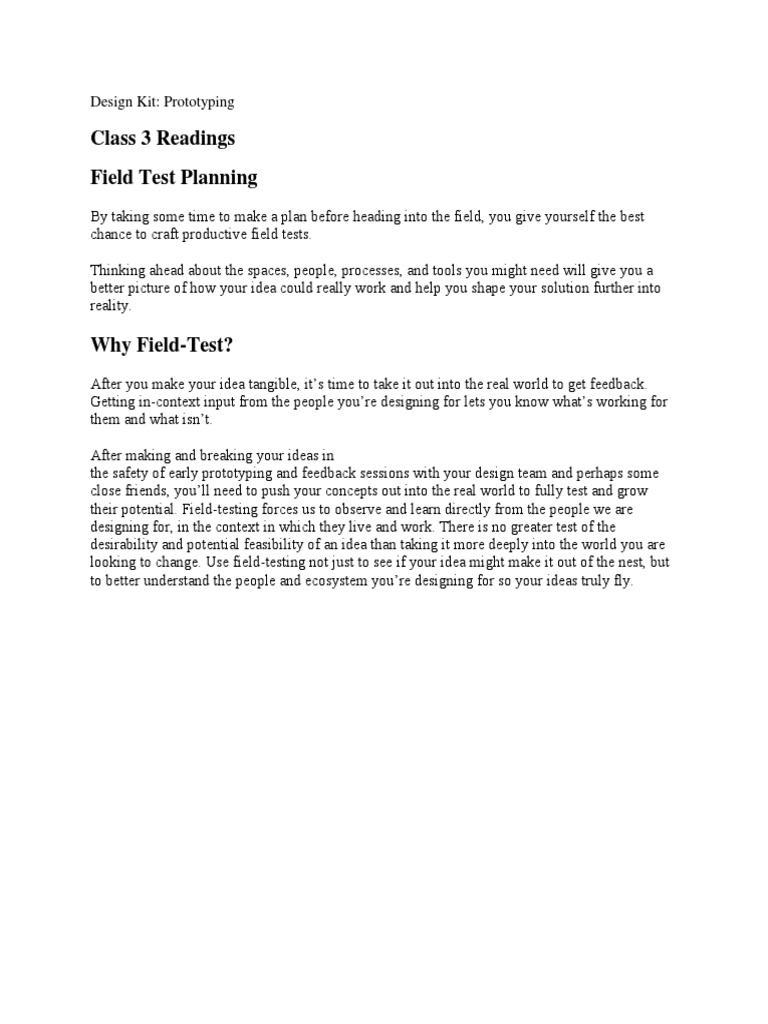 Field Test Planning for Prototyping | PDF | Prototype | Risk
