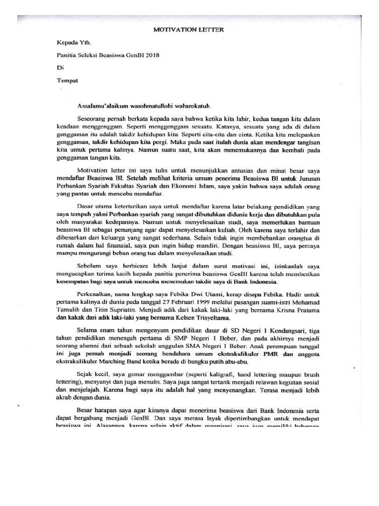 Motivation Letter Bahasa Indonesia