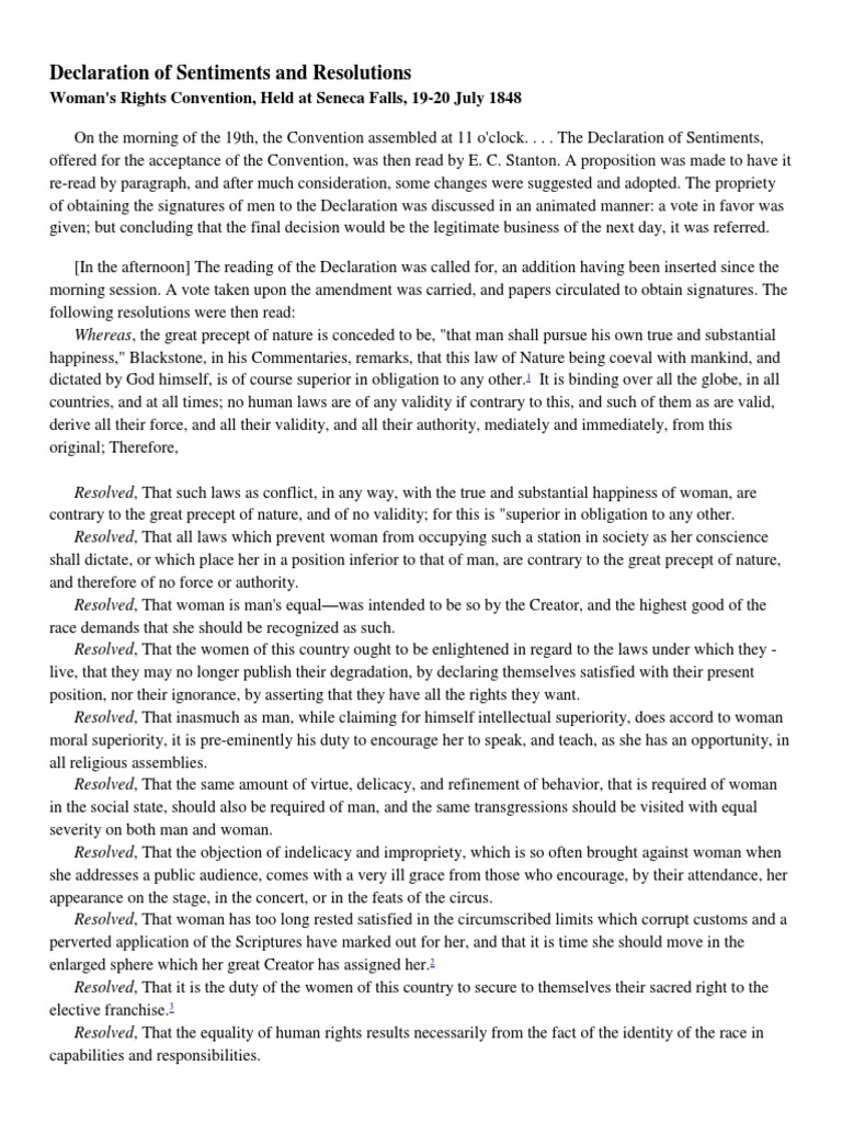 Seneca Falls Declaration of Sentiments | PDF | Natural And Legal Rights ...
