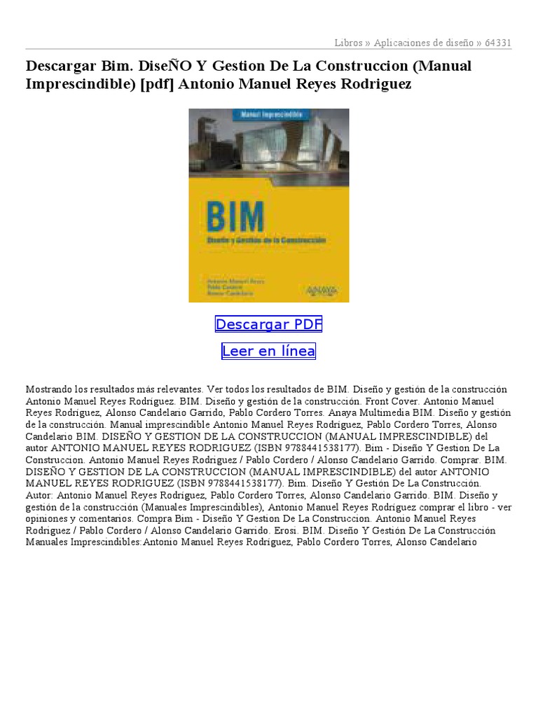 Bim DiseÑO Y Gestion de La Construccion (Manual Imprescindible) | PDF