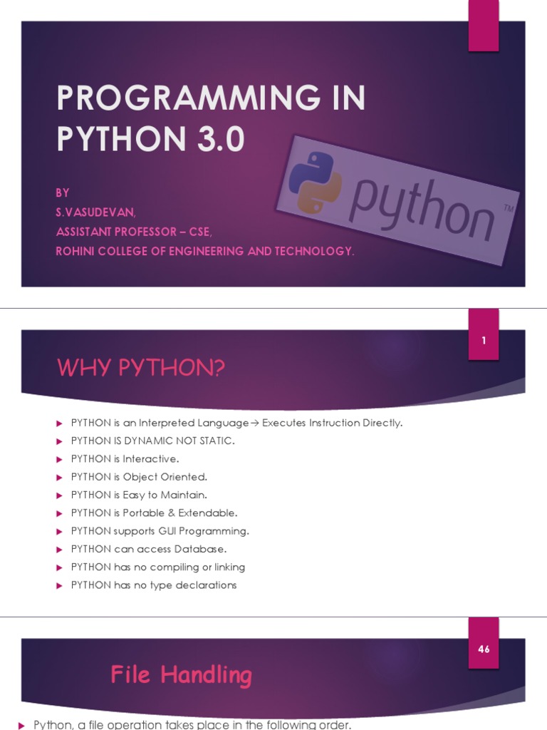 Programming in Python 3.0: BY S.Vasudevan, Assistant Professor - Cse ...