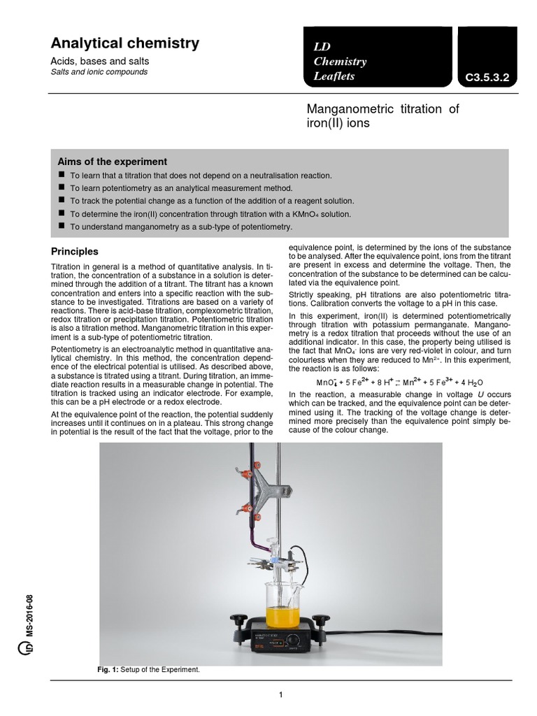 Potentiometric Titrations PDF PDF Titration Chemistry