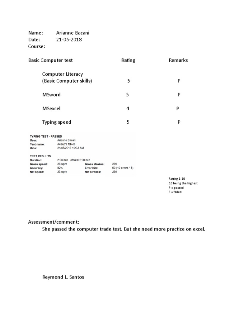 Basic Computer Skills Assessment | PDF