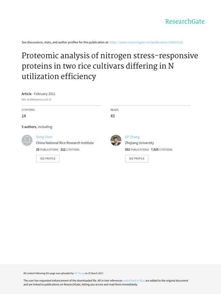 Nitrogen Stress Proteomics in Rice Cultivars | PDF | Gel ...