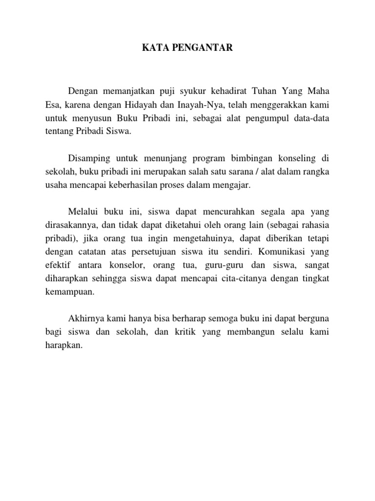 Kata Pengantar Buku Pribadi Siswa