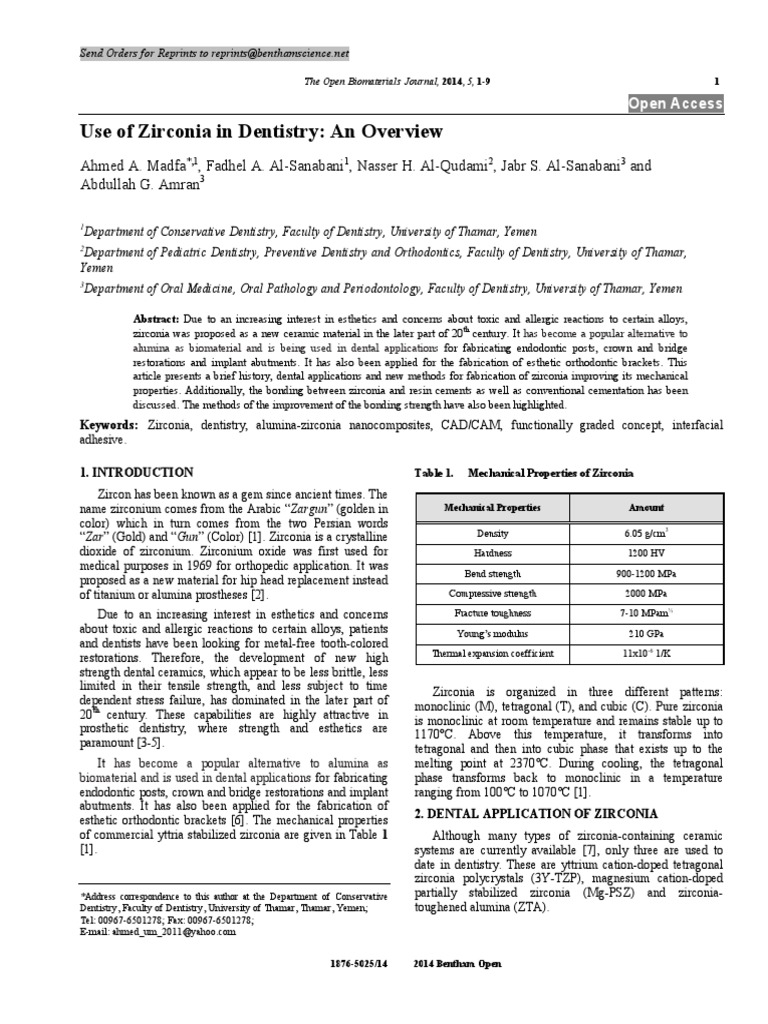Use of Zirconia in Dentistry: An Overview | PDF | Zirconium Dioxide ...