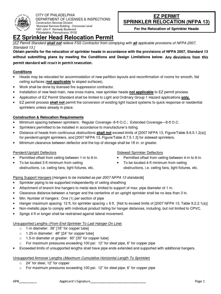 Ez Permit Sprinkler Relocation (Nfpa 13) PDF Fire Sprinkler System