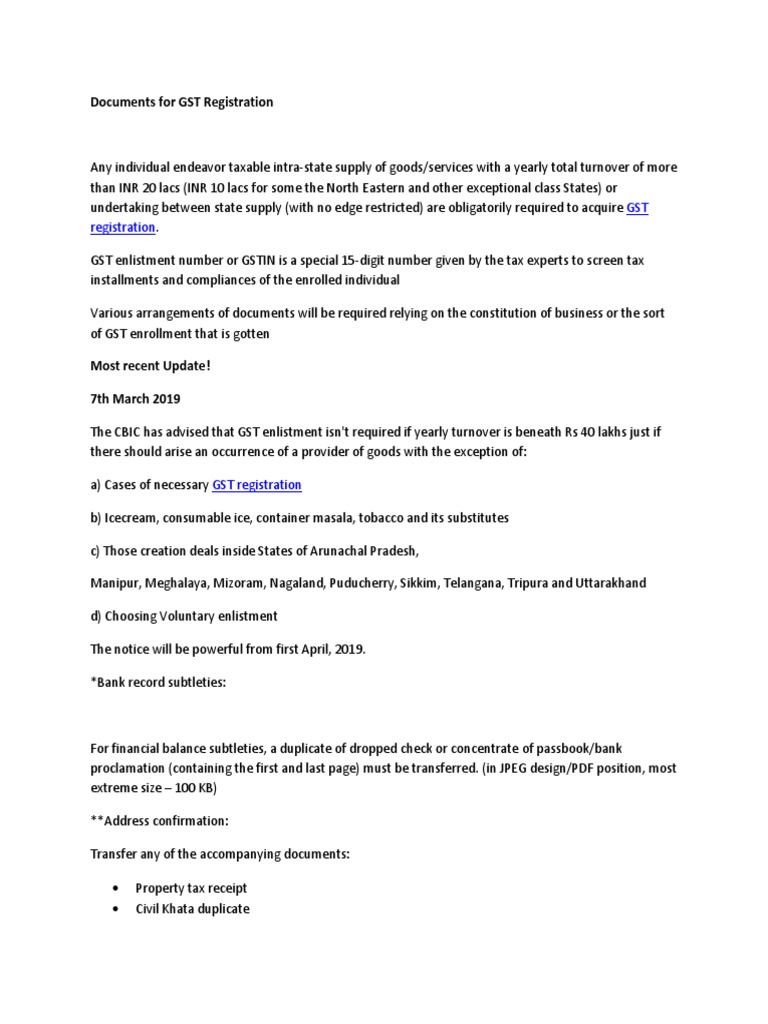 Documents For GST Registration | PDF | Taxes | Government