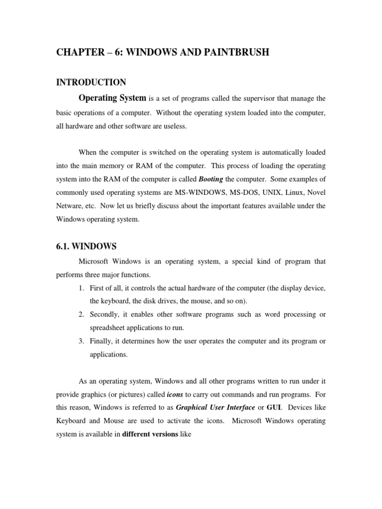 Chapter - 6: Windows and Paintbrush: Operating System | PDF | Operating ...