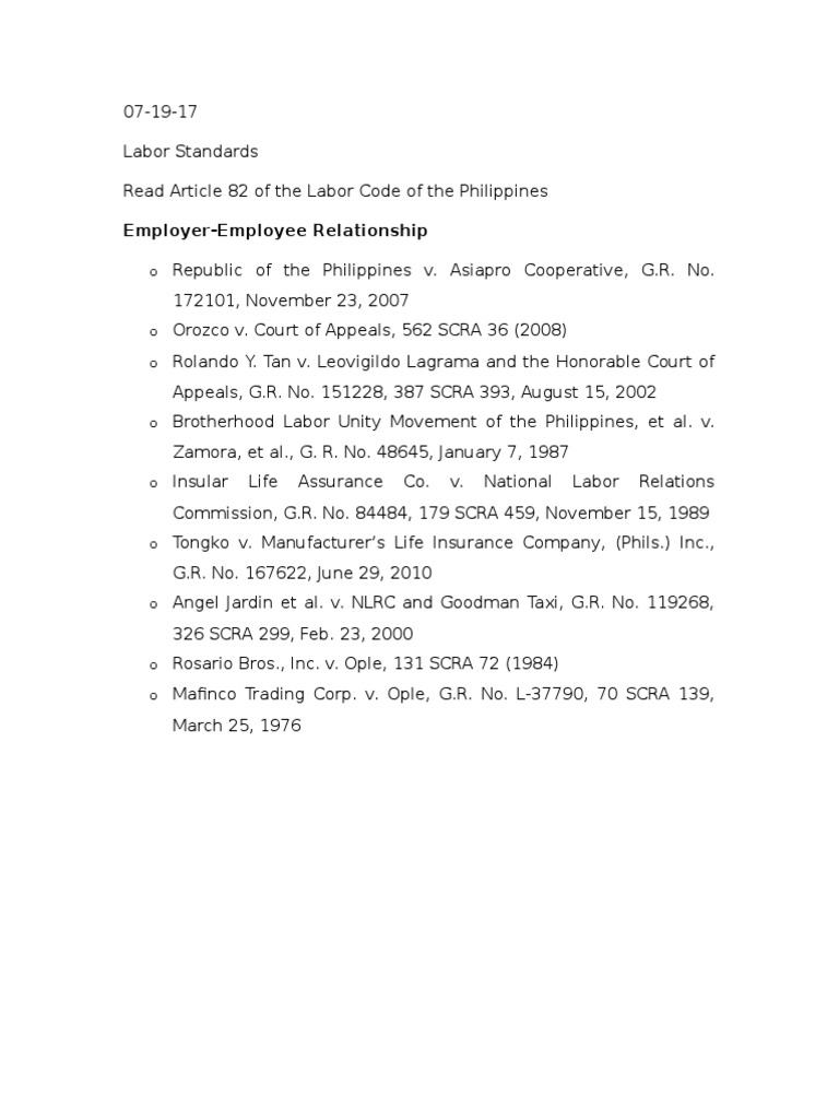 Philippine Labor Code Article 82 Summary | PDF
