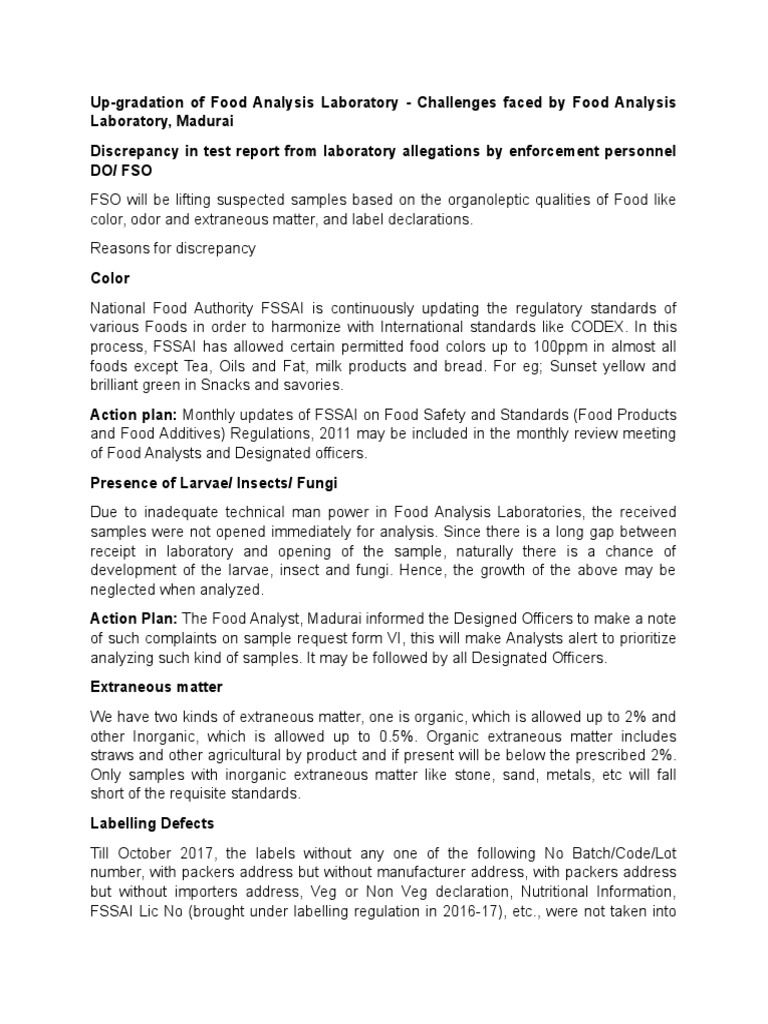Food Lab Challenges and Upgrades in Madurai | PDF | Food Safety ...