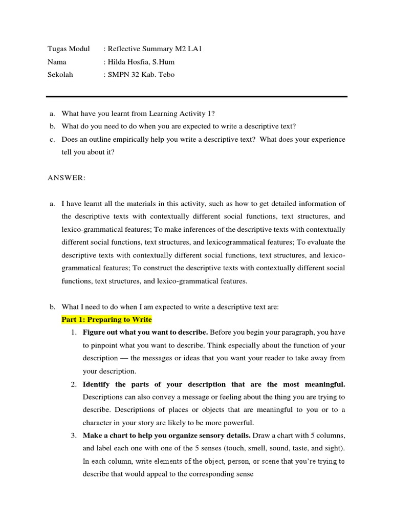 Writing Effective Descriptive Texts | PDF | Senses | Essays