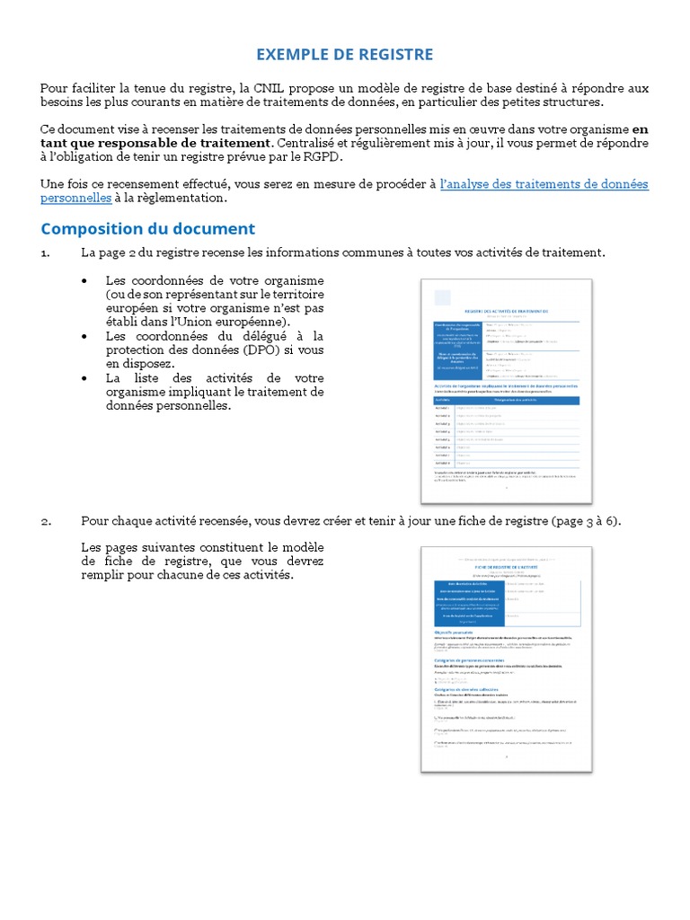 Modèle de registre RGPD pour traitements | PDF | Données personnelles ...