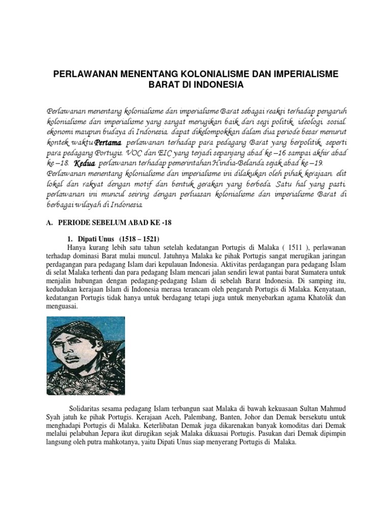Perlawanan Menentang Kolonialisme Dan Imperialisme Barat Di Indonesia ...