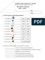 Development and Guidance Center: I. Color The Correct Word That Is Being Described