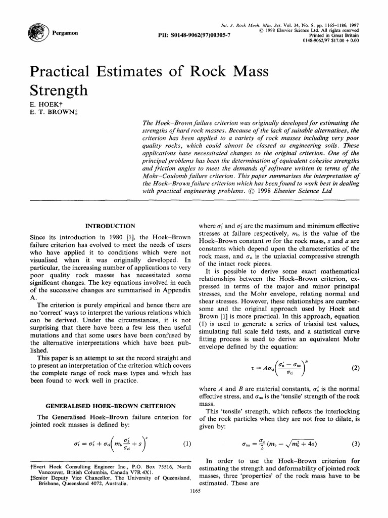 Practical Estimates of Rock Mass Hoek 1997 | PDF | Strength Of ...