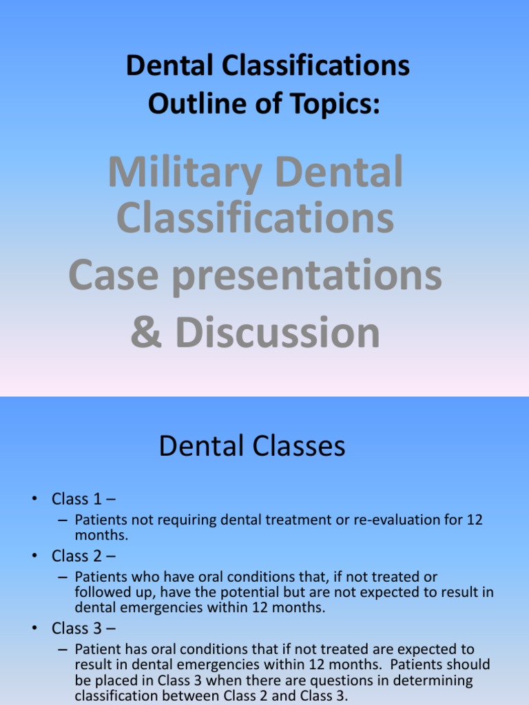 Dental Classifications Outline of Topics PDF Dentistry Human Tooth