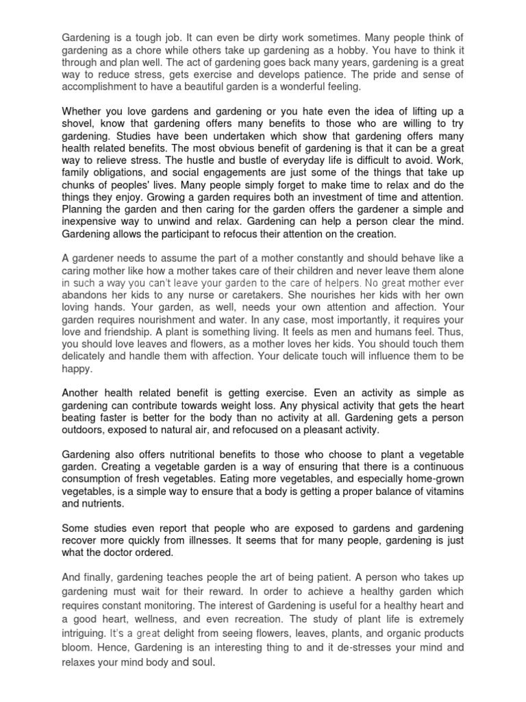 Essay Gardening PDF Vegetables Nutrition