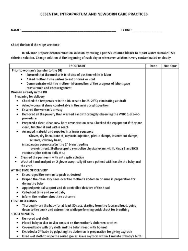 Eesential Intrapartum and Newborn Care Practices - Rle | PDF ...
