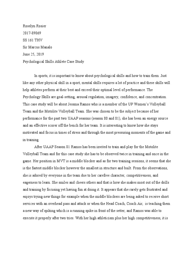 SS 161 Athlete Case Study PDF Goal Setting Motivation