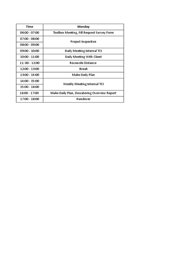 Weekly Project Engineer Schedule | PDF | Sports