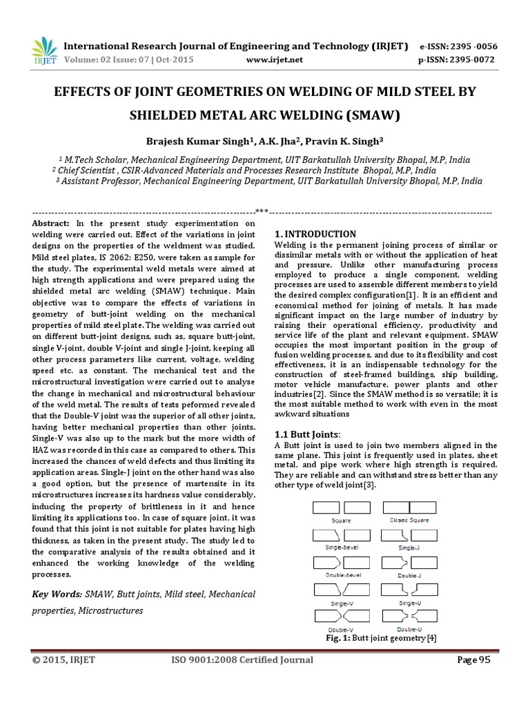 Effects of Joint Geometries On Welding of Mild Steel by Shielded Metal