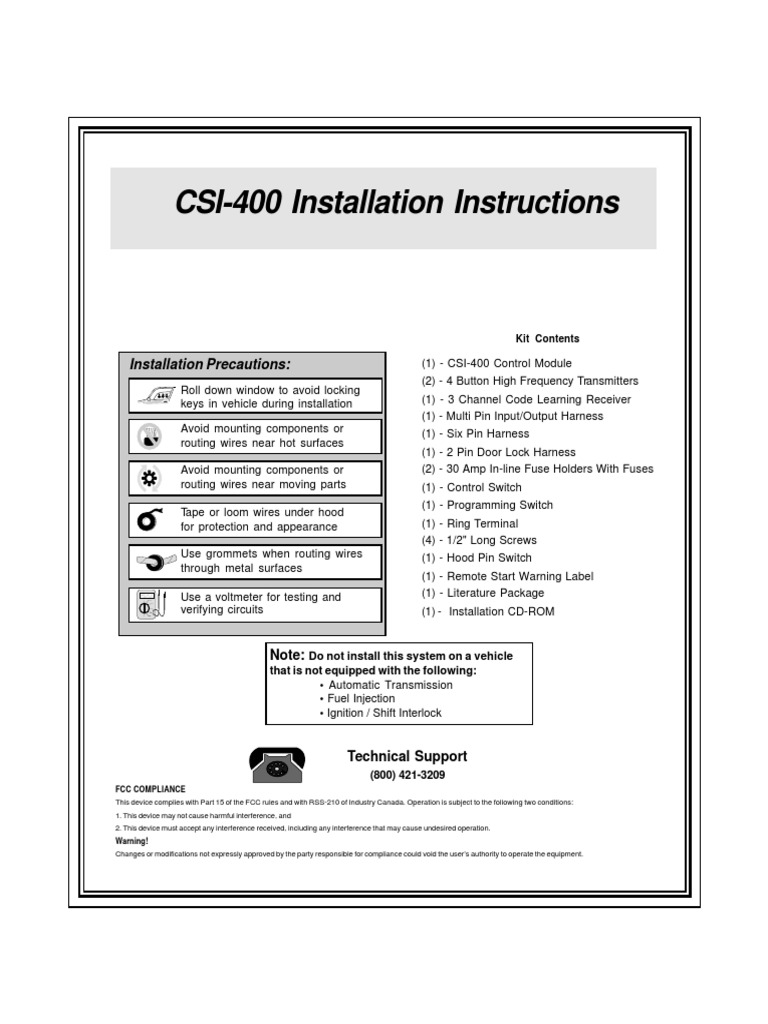 CSI-400 Installation Instructions | PDF | Switch | Electrical Connector