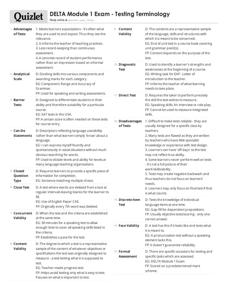 DELTA Module 1 Testing Terminology | PDF | Test (Assessment ...