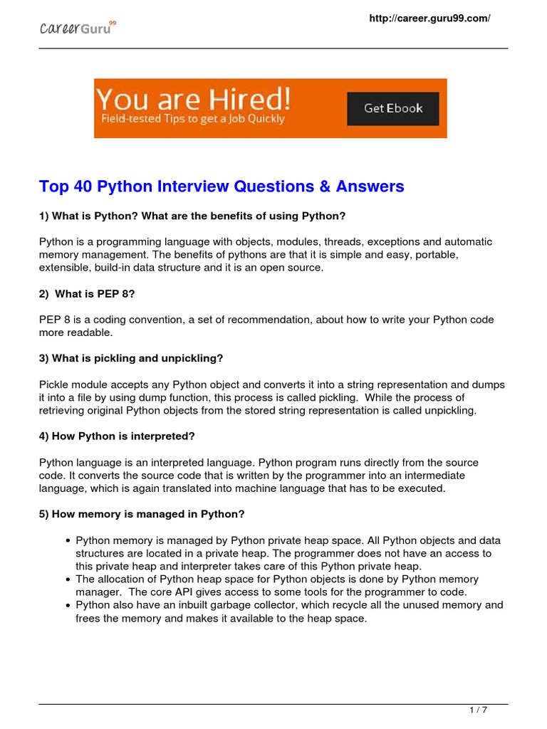 Python Interview Questions PDF | PDF | Anonymous Function | Python ...