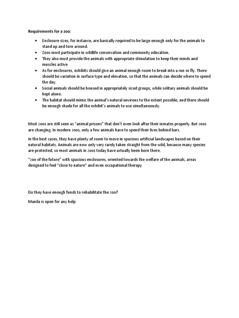 Requirements For A Zoo PDF