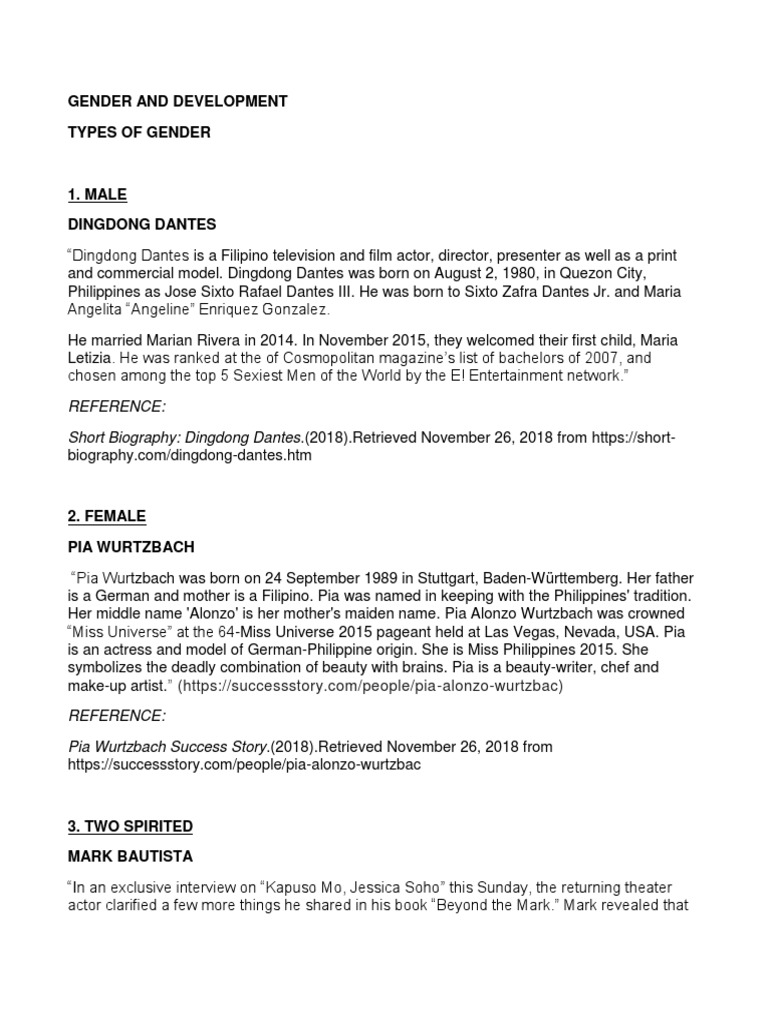 Gender and Development Types of Gender | PDF