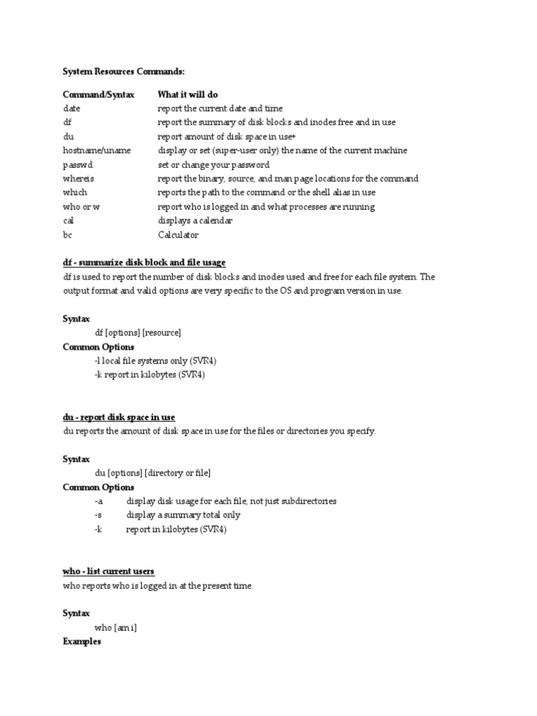 Essential System Resource Commands | PDF | File System | Computer File