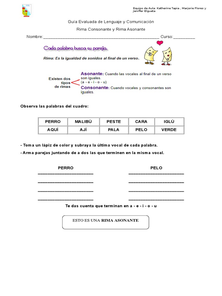 Guia Rima Asonante y Consonante 5° A y B | PDF | Rima | Forma Stanzaica