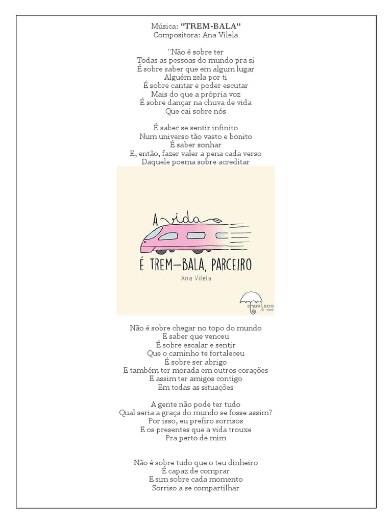 Letra Da Musica Trem Bala Na Versao Das Maes