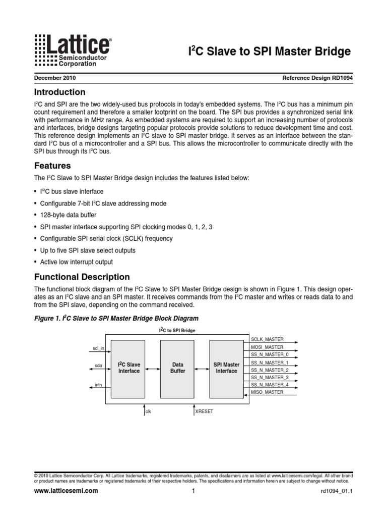 I C Slave To SPI Master Bridge: December 2010 Reference Design RD1094 ...