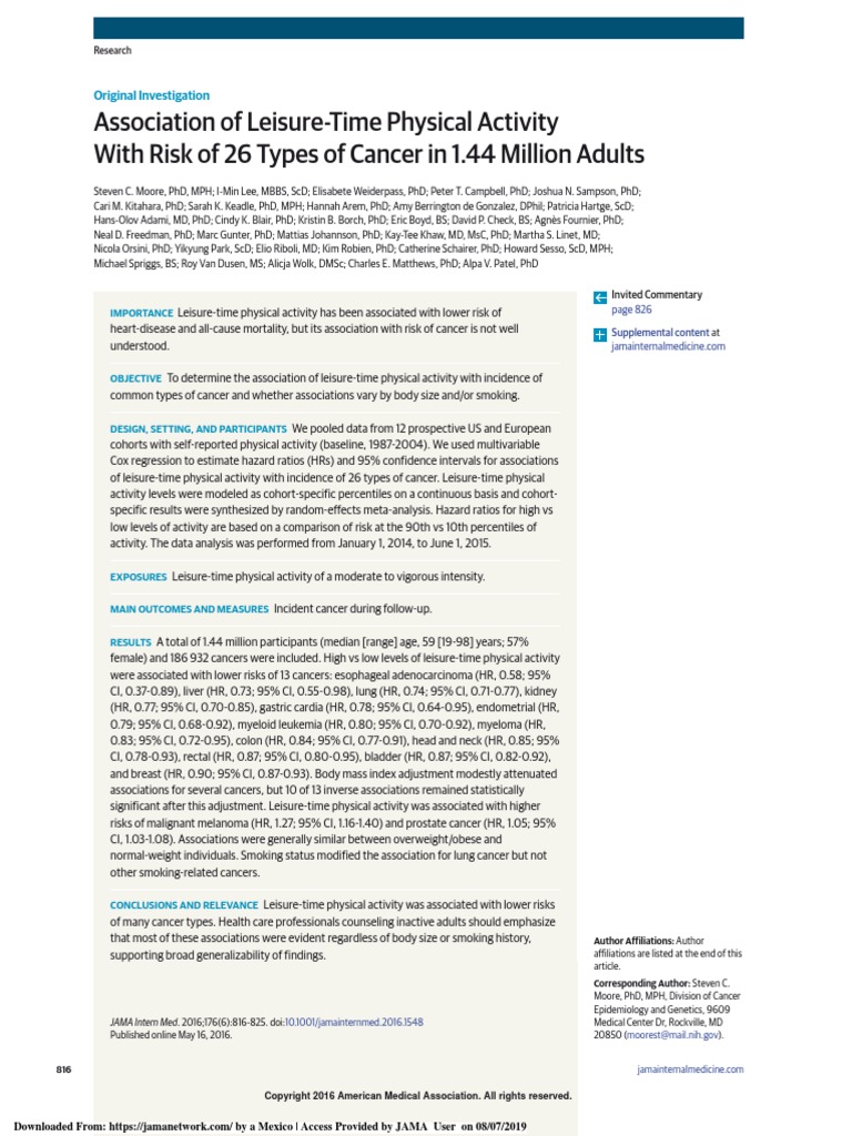 Association of Leisure-Time Physical Activity With Risk of 26 Types of ...