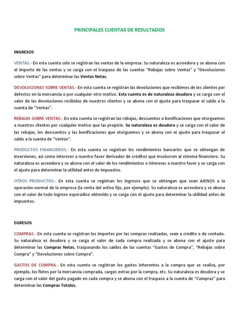 Principales Cuentas de Resultados PDF | PDF | Sistema financiero ...
