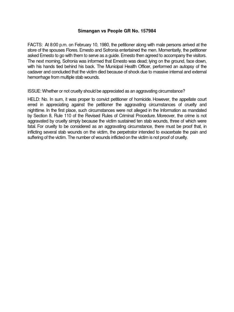 Simangan Vs People GR No. 157984 | PDF | Law