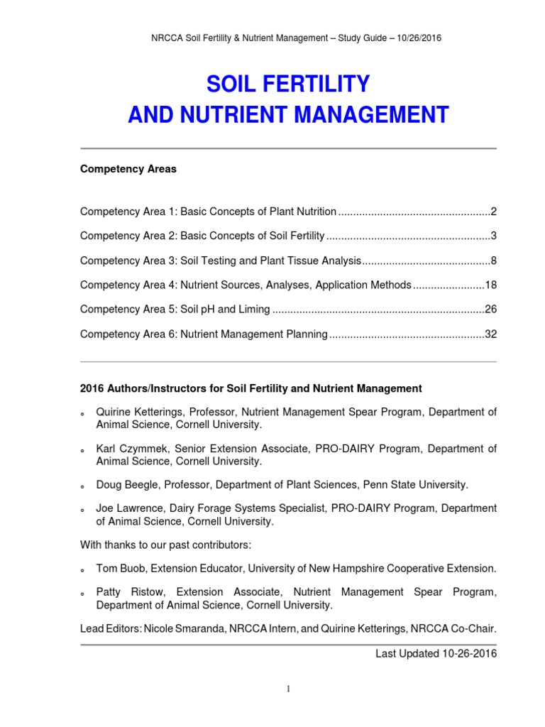 Soil Fertility and Nutrient Management Competency Areas PDF Plant